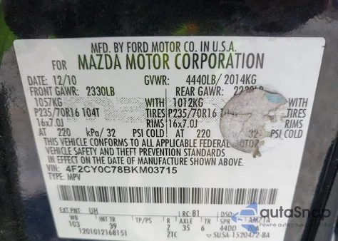 2011 Mazda Tribute I Sport from USA, damaged, VIN 4F2CY0C78BKM03715